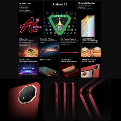 Teclast T60AI WiFi Tablet PC, 6GB+128GB, 12 inch Android 15 Allwinner A733 Octa Core with NPU, T60AI