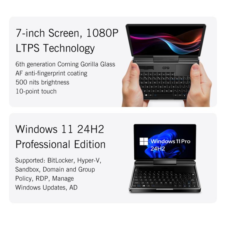 GPD MicroPC 2 Handheld Gaming PC, 16GB+512GB, 7 inch Windows 11 Pro Intel Processor N250, US Plug, WMC2573AU, WMC2573EU, WMC2573UK, WMC2573US