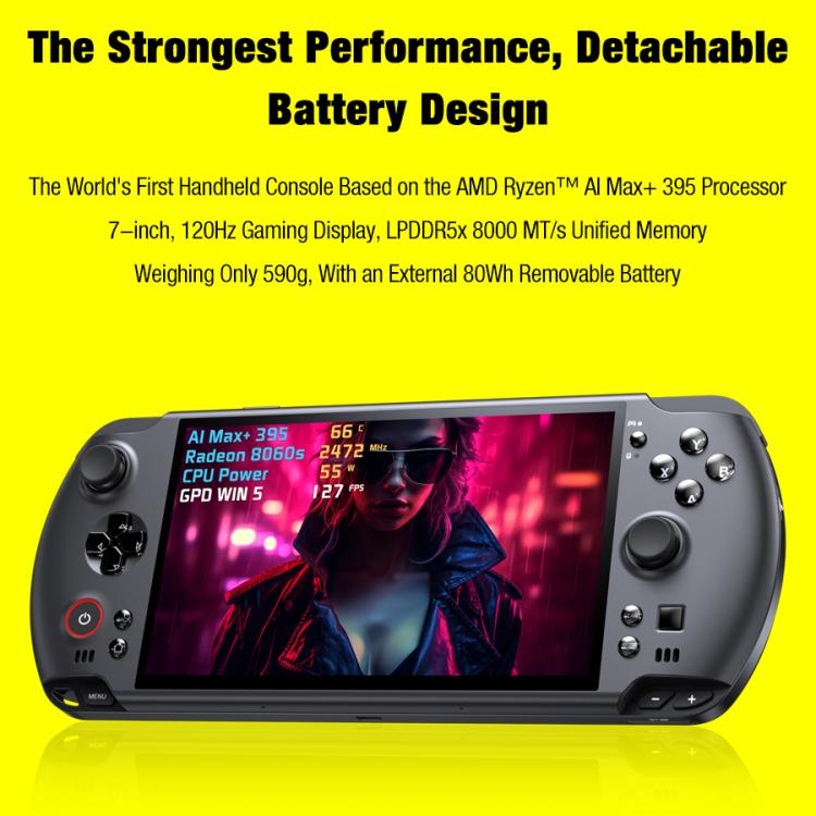 GPD WIN 5 Handheld Game Console, 32GB+1TB, 7 inch Windows 11 OS AMD Ryzen AI Max 385 CPU, EU Plug, Al Max 385 / 32GB+1TB