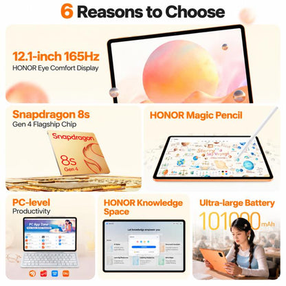 Honor MagicPad4 12.1 inch WiFi Tablet PC, 8GB+256GB MagicOS 10 Qualcomm Snapdragon 8s Gen4 Octa Core, 8GB+256GB