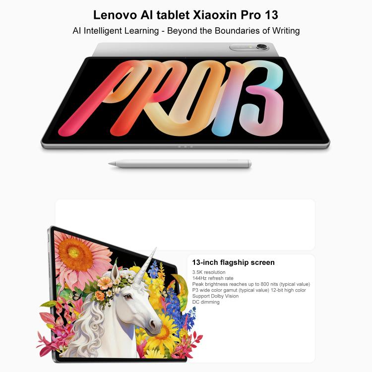 Lenovo Xiaoxin Pad Pro 13, tablette éducative IA WiFi 13 pouces 3.5K, 8 Go+256 Go, Android 16, Snapdragon 8s Gen4, prise US, 8 Go+128 Go