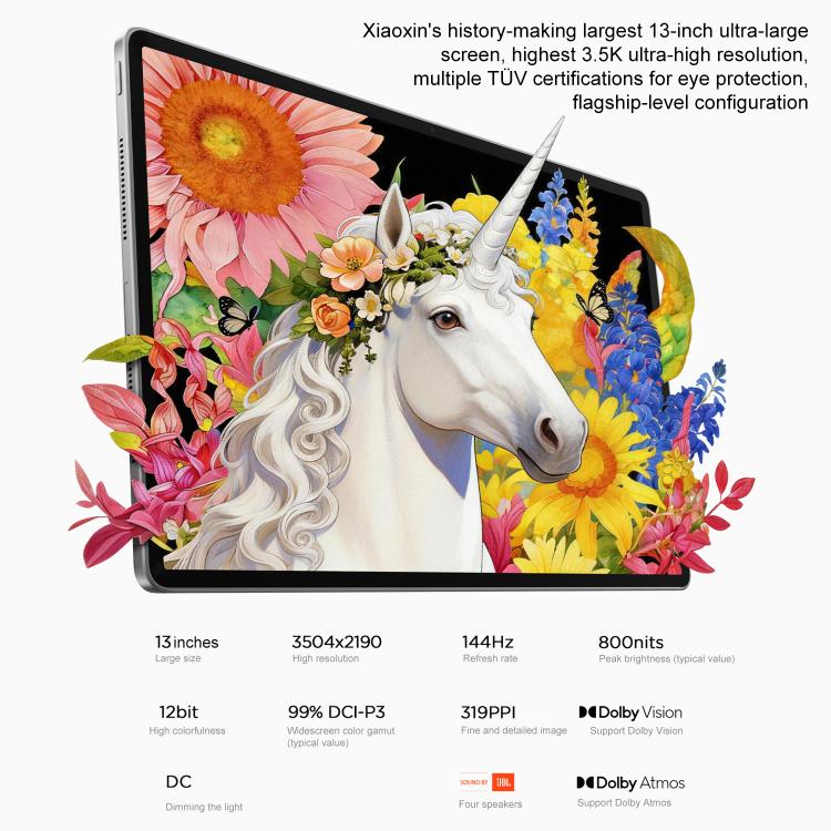 Lenovo Xiaoxin Pad Pro 13, tablette éducative IA WiFi 13 pouces 3.5K, 8 Go+256 Go, Android 16, Snapdragon 8s Gen4, prise US, 8 Go+128 Go