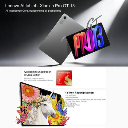 Lenovo Xiaoxin Pad Pro GT13, Tablette d'apprentissage IA 13 pouces 3.5K WiFi, 12 Go+256 Go, Android 16, Snapdragon 8 Elite, Prise US, 12 Go+256 Go