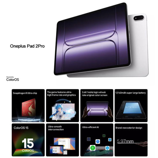 OnePlus Pad 2 Pro 13.2 inch WiFi Tablet PC, 16GB+1TB ColorOS 15.0 Qualcomm Snapdragon 8 Ultra Octa Core CPU, 16GB+1TB