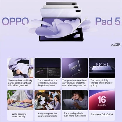 OPPO Pad 5 12.1 inch Tablet PC, 8GB+128GB, ColorOS 16.0 MediaTek Dimensity 8350 Octa Core, 8GB+128GB
