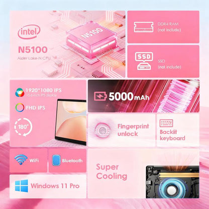 GXMO T152J 15.6 inch Laptop, No Memory, Windows 11 Pro Intel Celeron N5100 Quad Core, Support Fingerprint Unlock, UK Plug, No Memory, UK Plug