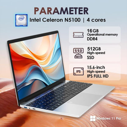 GXMO T152J 15.6 inch Laptop, 16GB+512GB, Windows 11 Pro Intel Celeron N5100 Quad Core, Support Fingerprint Unlock, UK Plug, 16GB+512GB, UK Plug