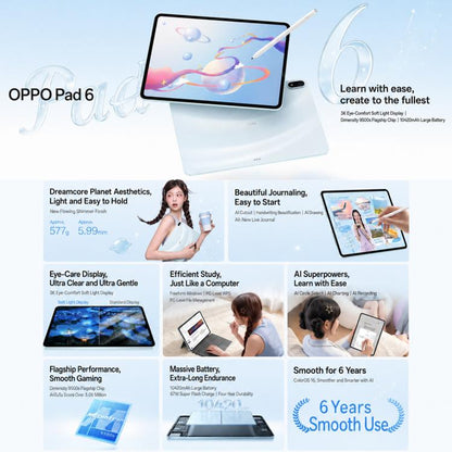 OPPO Pad 6 12.1 inch Tablet PC, 8GB+256GB, ColorOS 16 MediaTek Dimensity 9500s Octa Core, 8GB+256GB