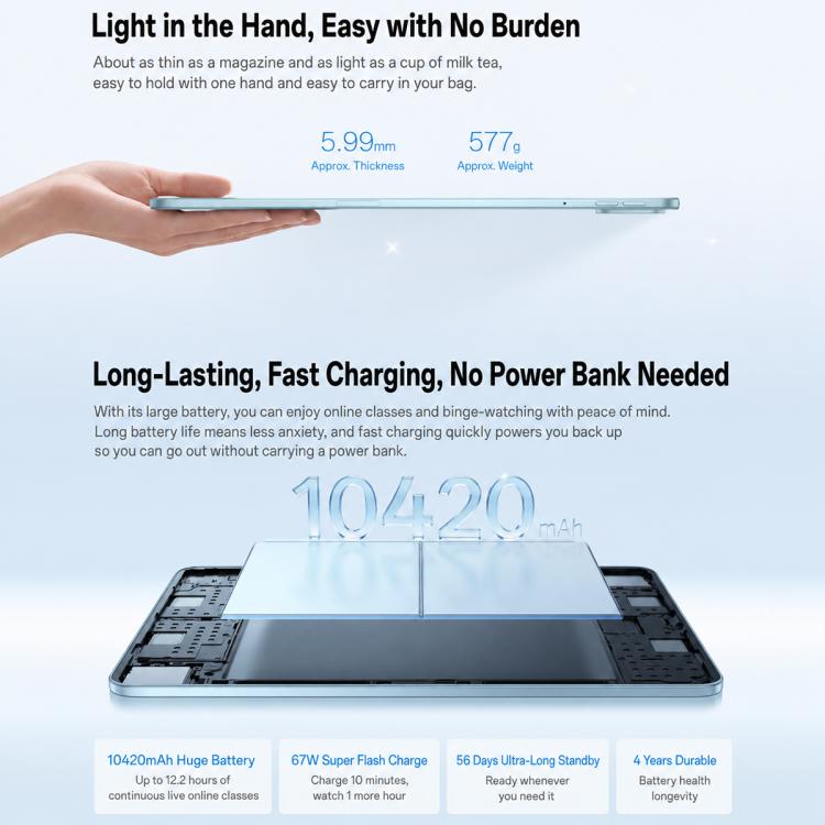 OPPO Pad 6 12.1 inch Soft Light Screen Tablet PC, 12GB+256GB, ColorOS 16 MediaTek Dimensity 9500s Octa Core, 12GB+256GB Soft Light