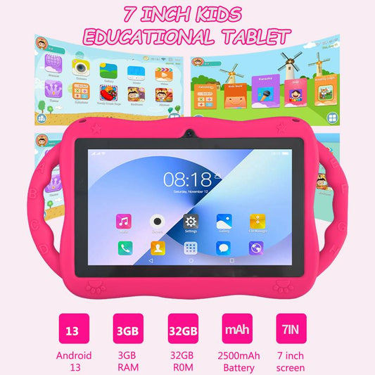 BDF 7 inch WiFi Kids Tablet PC with Giraffe Silicone Case, 1GB+16GB, Android 8.1 MTK6735 Quad Core CPU, US Plug, 3GB+32GB