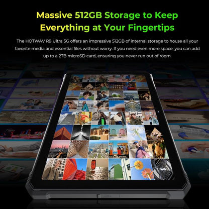 HOTWAV Tab R9 Ultra IP68/IP69K Rugged Tablet, 8GB+512GB, 11 inch Android 15 Unisoc T8200 Octa Core 5G Network, Global Version with Google Play, EU Plug, Tab R9 Ultra