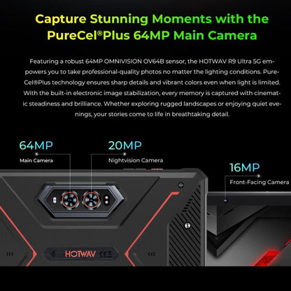 HOTWAV Tab R9 Ultra IP68/IP69K Rugged Tablet, 8GB+512GB, 11 inch Android 15 Unisoc T8200 Octa Core 5G Network, Global Version with Google Play, EU Plug, Tab R9 Ultra