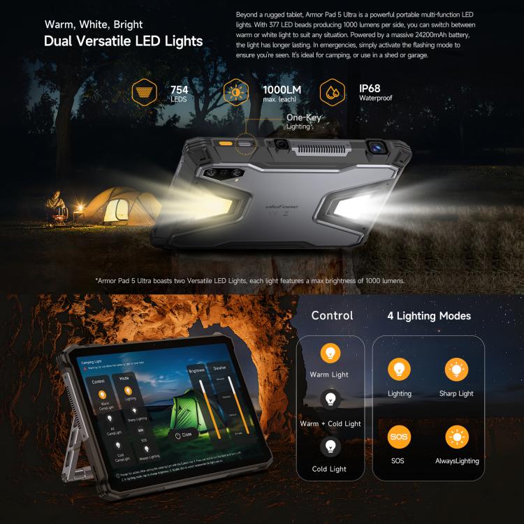 Ulefone Armor Pad 5 Ultra Rugged Tablet PC, 12GB+512GB, 11 inch Android 15 MediaTek Dimensity 7400X Octa Core 5G Network, EU Plug, Armor Pad 5 Ultra
