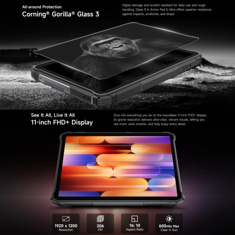Ulefone Armor Pad 5 Ultra Rugged Tablet PC, 12GB+512GB, 11 inch Android 15 MediaTek Dimensity 7400X Octa Core 5G Network, EU Plug, Armor Pad 5 Ultra