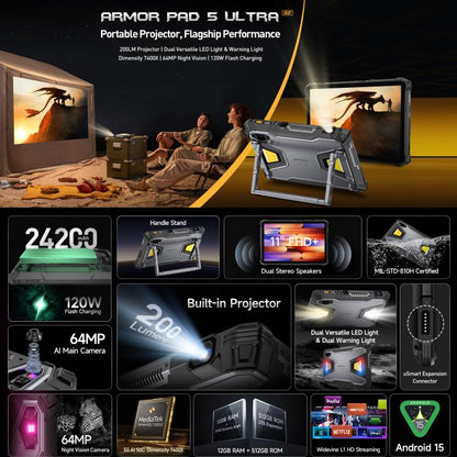 Ulefone Armor Pad 5 Ultra Rugged Tablet PC, 12GB+512GB, 11 inch Android 15 MediaTek Dimensity 7400X Octa Core 5G Network, EU Plug, Armor Pad 5 Ultra