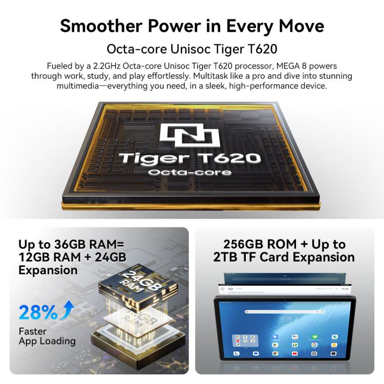 Blackview MEGA 8 Tablet PC, 12GB+256GB, 13 inch Android 15 Unisoc Tiger T620 Octa Core, Network: 4G, Global Version with Google Play, 12GB+256GB