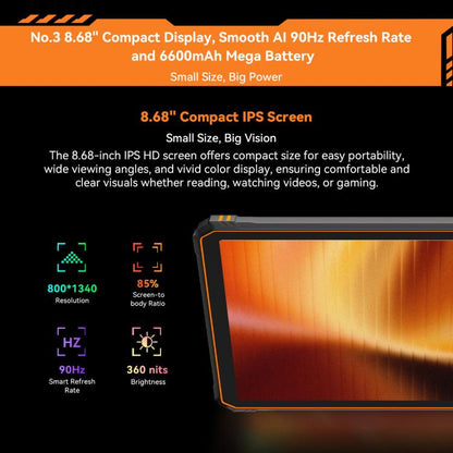 Blackview Active 5 Tablet durci 4G, 8 Go + 128 Go, 8,68 pouces Android 14 Unisoc UMS9230E T615 Octa Core, version globale avec Google Play, Active 5