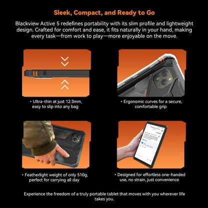 Blackview Active 5 4G Rugged Tablet, 8GB+128GB, 8.68 inch Android 14 Unisoc UMS9230E T615 Octa Core, Global Version with Google Play, Active 5