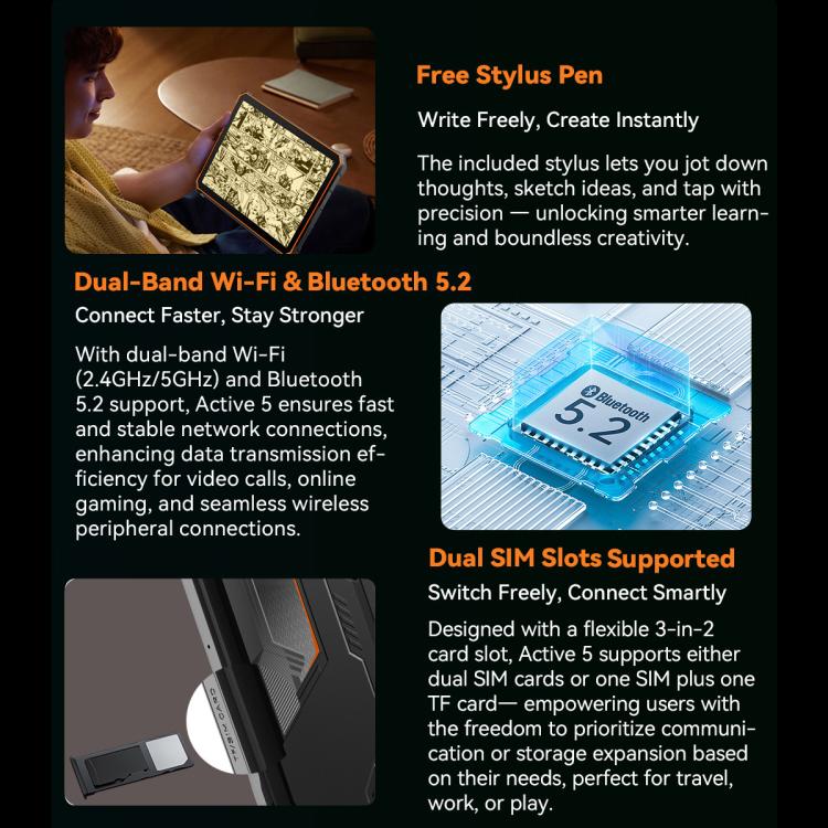 Blackview Active 5 4G Rugged Tablet, 8GB+128GB, 8.68 inch Android 14 Unisoc UMS9230E T615 Octa Core, Global Version with Google Play, Active 5