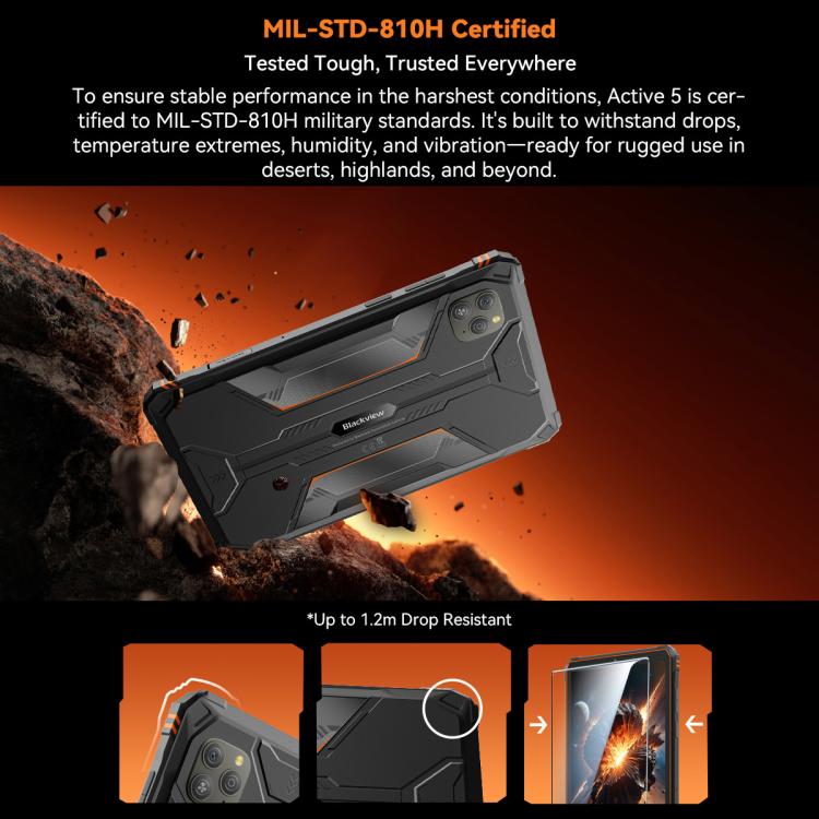 Blackview Active 5 Tablet durci 4G, 8 Go + 128 Go, 8,68 pouces Android 14 Unisoc UMS9230E T615 Octa Core, version globale avec Google Play, Active 5
