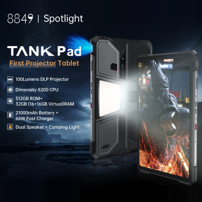 Unihertz 8849 Tank Pad Rugged Tablet PC & Projector, 16GB+512GB, 10.95 inch Android 14 Dimensity 8200 Octa Core 5G Network, EU Plug, Tank Pad 5G Network