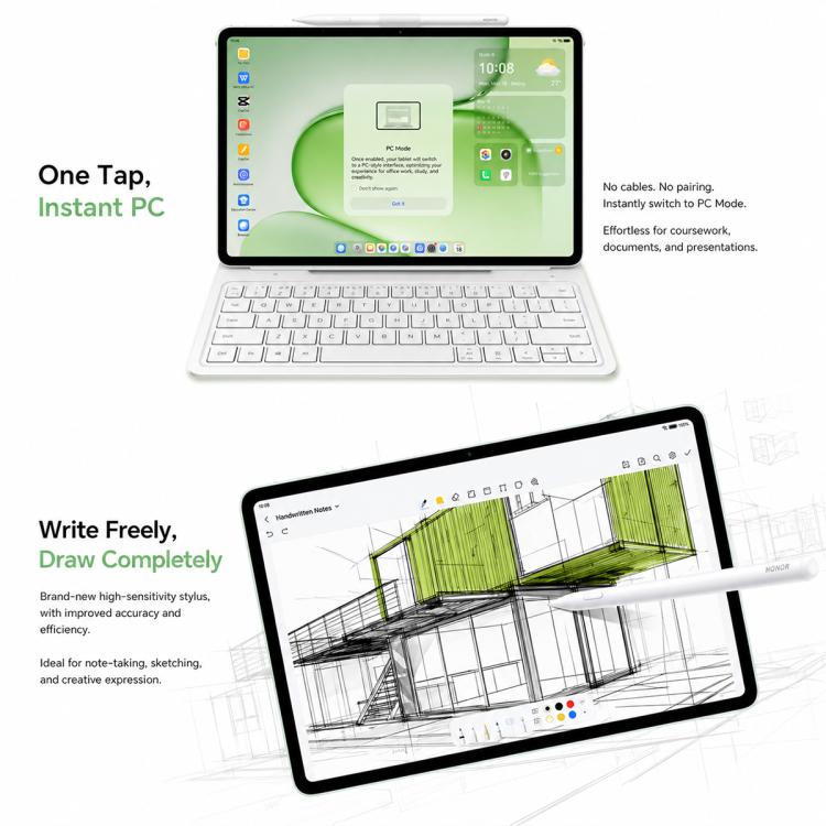 Tablette PC WiFi Honor Pad 20 Soft Light Edition, 12,1 pouces 8 Go+128 Go MagicOS 10 Qualcomm Snapdragon 7 Gen3 Octa Core, prise US, Soft Light Ed. 8 Go+128 Go