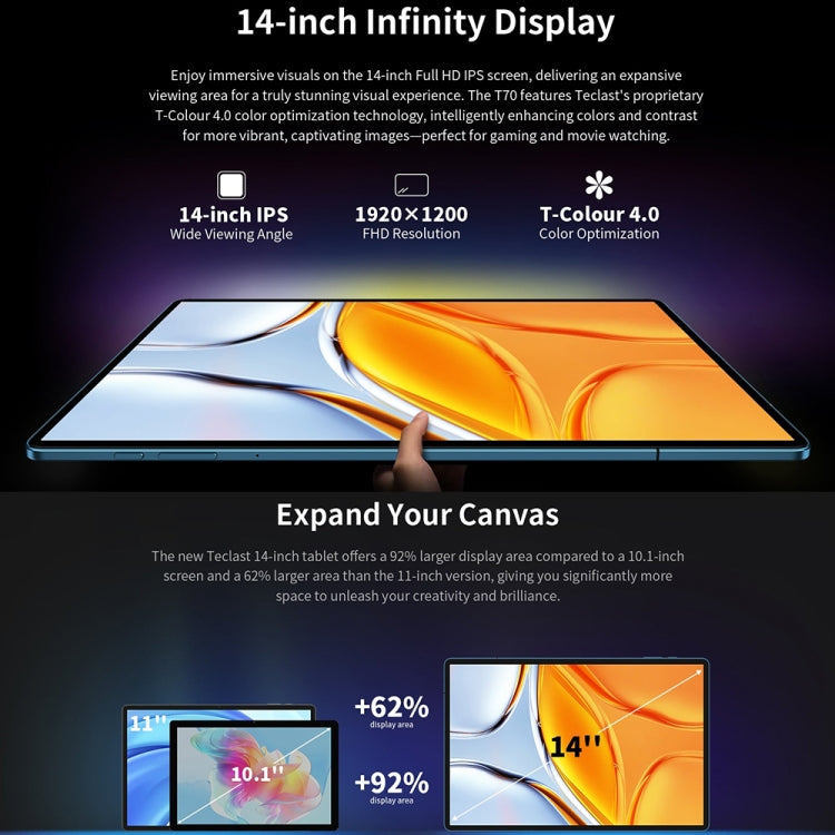 Teclast T70 4G LTE Tablet PC, 8GB+256GB, 14 inch Android 14 MediaTek Helio G99 Octa Core, Support Dual SIM, T70