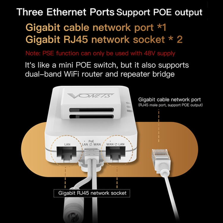 VONETS VAR1200-H 1200Mbps Wireless Bridge External Antenna Dual-Band WiFi Repeater, With 4 Antennas + DC Adapter Set