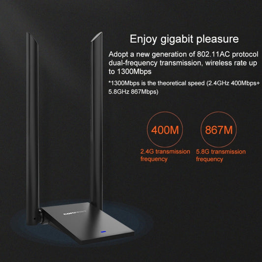 COMFAST CF-WU782ACV2 1300Mbps Dual-band Wifi USB Network Adapter with 2 Antennas, CF-WU782ACV2