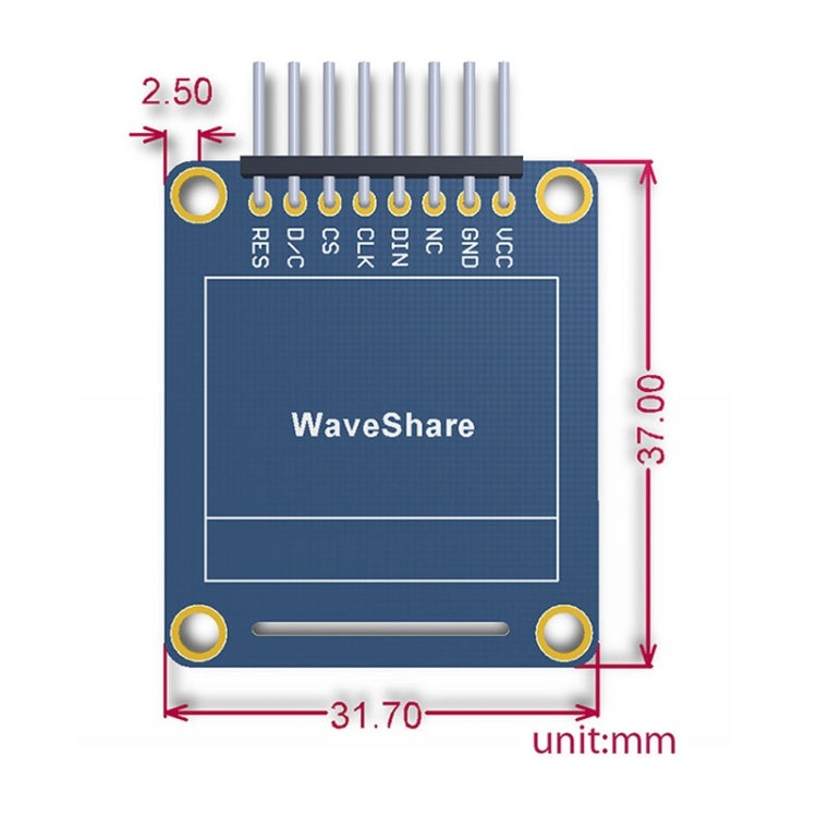 Waveshare 0,95 pouces OLED RVB (A), interface SPI, connecteur horizontal incurvé