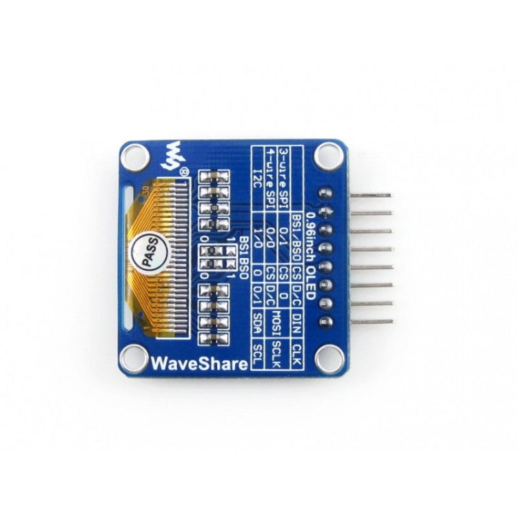 Waveshare 0,96 pouce 128*64 OLED (A), interfaces SPI/I2C, connecteur mâle horizontal coudé