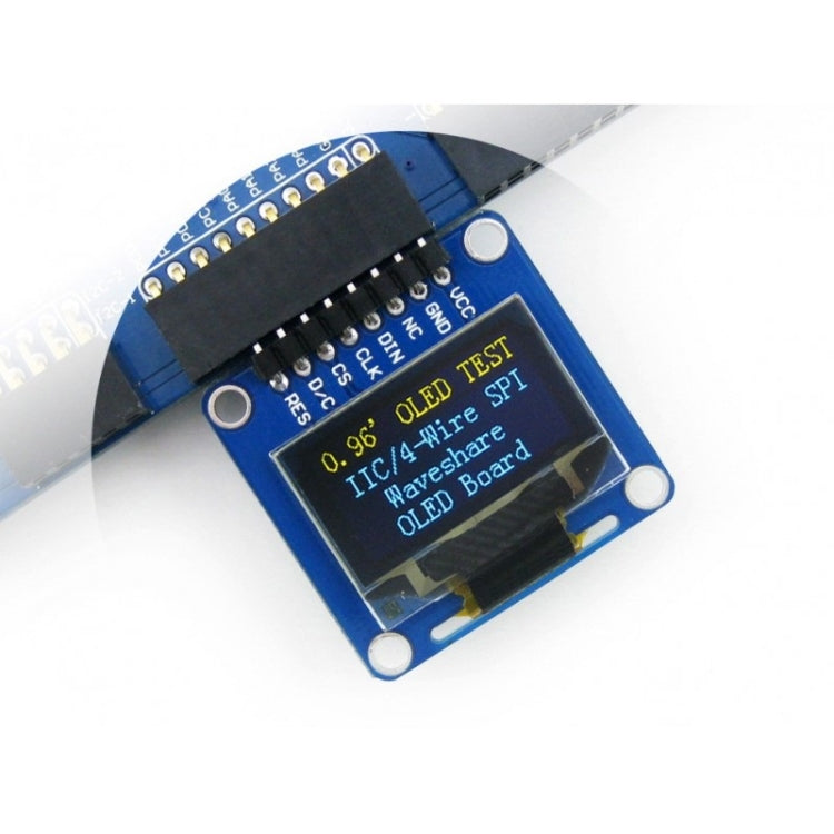 Waveshare 0,96 pouce 128*64 OLED (A), interfaces SPI/I2C, connecteur mâle horizontal coudé