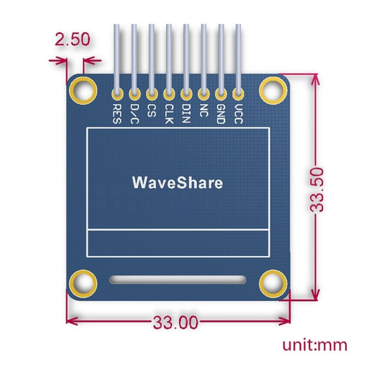 Waveshare 0,96 pouce 128*64 OLED (A), interfaces SPI/I2C, connecteur mâle horizontal coudé