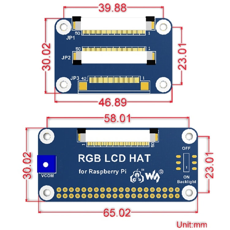 Écran Waveshare 5,0 pouces 800x480 IPS pour Raspberry Pi, interface DPI, sans tactile, 5,0 pouces sans tactile