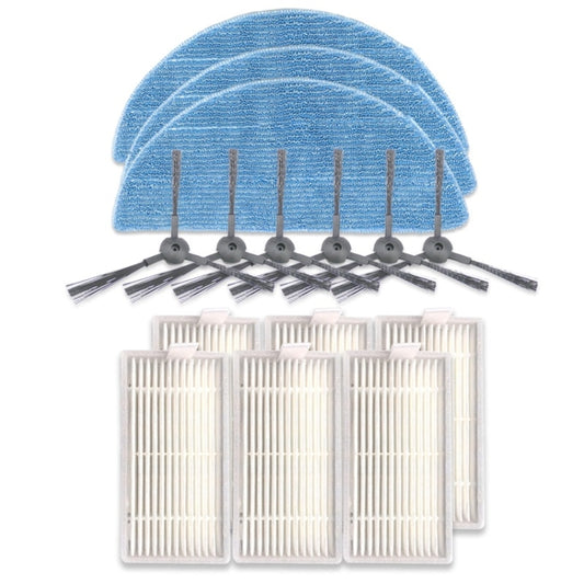 XI242 3 pares de cepillos laterales K614 + 6 filtros I208 + 3 trapos I201 para ILIFE V5S Pro / V50 / V5S, XI242