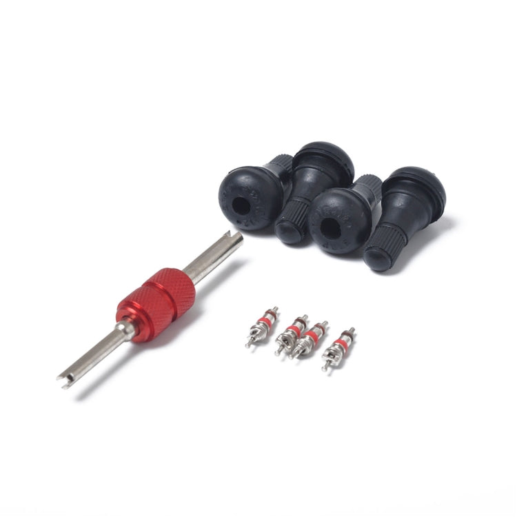 Snap-in Short Black Rubber Valve Stem (TR412) with Valve Core Wrench for Tubeless 0.453 Inch 11.5mm Rim Holes on Standard Vehicle Tires, TR412