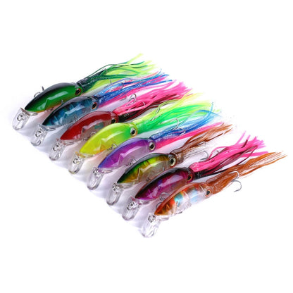 HENGJIA JIZ002 10cm/16.6g 8 PCS Big Octopus Squid Shaped Hard Baits Long Shot Fishing Lures Tackle Baits Fit Sea Fishing and Freshwater Fishing,Boxed, 8 PCS Boxed