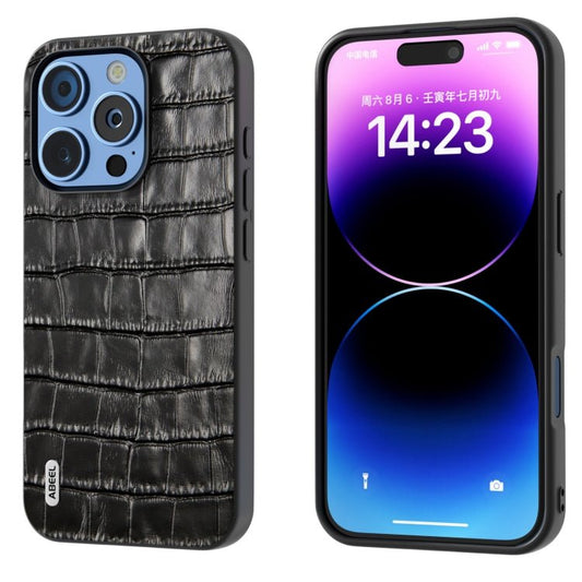 ABEEL Crocodile Texture Genuine Leather Phone Case, For iPhone 16 Pro Max, For iPhone 16 Pro, For iPhone 16 Plus, For iPhone 16, For iPhone 15 Pro Max, For iPhone 15 Pro, For iPhone 15 Plus, For iPhone 15, For iPhone 14 Plus, For iPhone 14