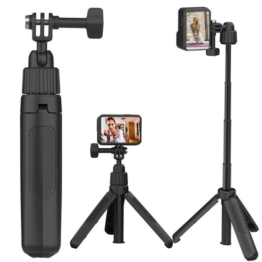 Mini trípode de mano ajustable de 19 a 43 cm con rótula giratoria de 360 ​​grados para cámaras de acción universales, versión de 2 garras - Accesorios ORIWHIZDJI e Insta360. Poste extensible. Trípode de agarre universal.