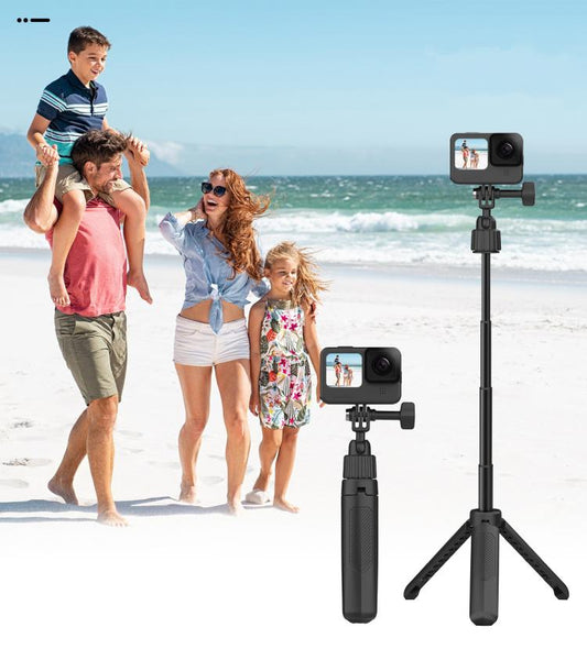 Mini trípode de mano ajustable de 19 a 43 cm con rótula giratoria de 360 grados para cámaras de acción universales, versión de 2 garras - Accesorios ORIWHIZDJI e Insta360. Poste extensible. Trípode de agarre universal.