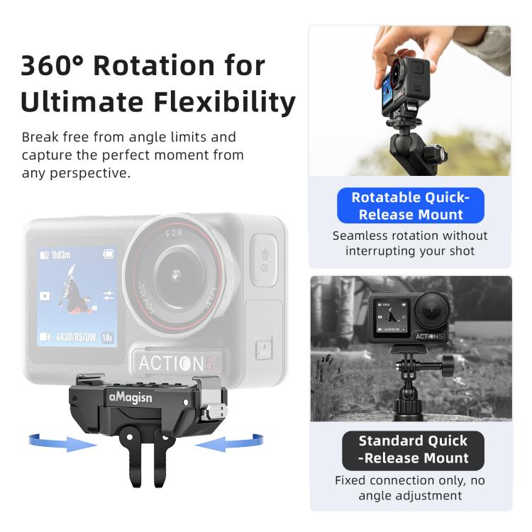 aMagisn 360 - Degree Rotatable Magnetic Quick Release Mount For DJI Osmo 360/Action 5 Pro/4/3, For DJI Osmo 360/Action 5 Pro/4/3 - ORIWHIZaMagisnDJI & Insta360 AccessoriesMount & Holder