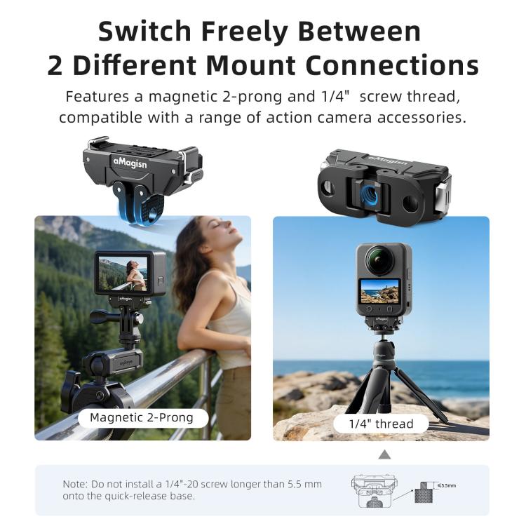 aMagisn 360 - Degree Rotatable Magnetic Quick Release Mount For DJI Osmo 360/Action 5 Pro/4/3, For DJI Osmo 360/Action 5 Pro/4/3 - ORIWHIZaMagisnDJI & Insta360 AccessoriesMount & Holder