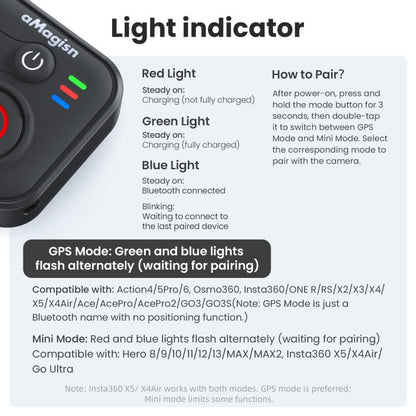 aMagisn Bluetooth Remote Controller 3.0 Universal Version For Insta360, GoPro Hero, Android/ios Smartphones, DJI OSMO 360, Action 6/5 Pro/4, AM40 - ORIWHIZaMagisnDJI & Insta360 AccessoriesOther Insta360 Accessories