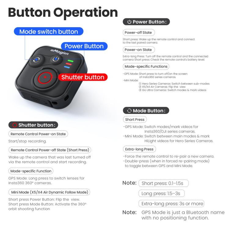 aMagisn Bluetooth Remote Controller 3.0 Universal Version For Insta360, GoPro Hero, Android/ios Smartphones, DJI OSMO 360, Action 6/5 Pro/4, AM40 - ORIWHIZaMagisnDJI & Insta360 AccessoriesOther Insta360 Accessories
