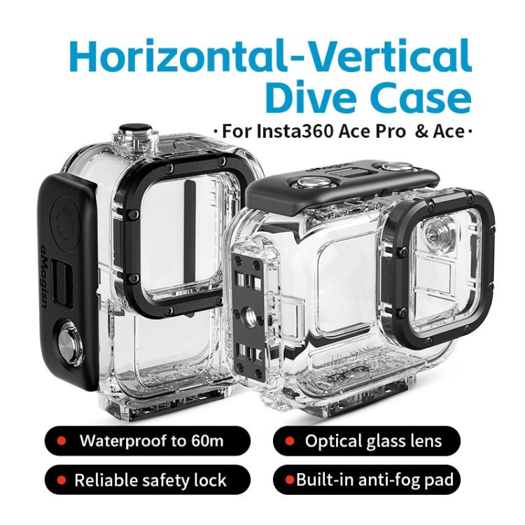 aMagisn Horizontal and Vertical Shooting Dive Shell 60m Waterproof Shell Accessories, For Insta360 Ace Pro, For Insta360 Ace - ORIWHIZaMagisnDJI & Insta360 AccessoriesInsta360 Ace Series