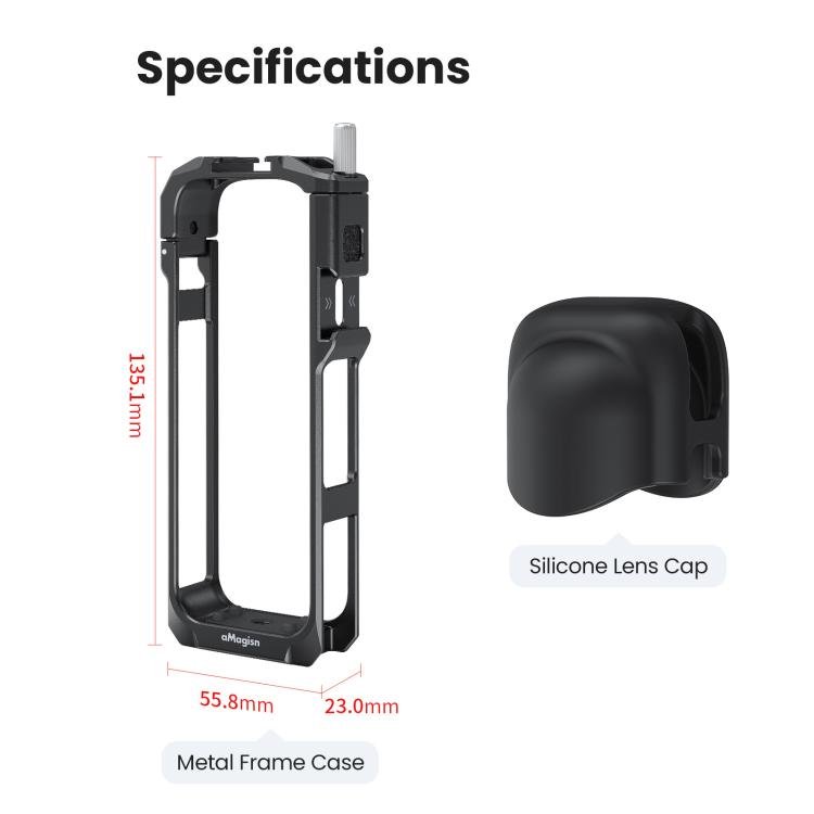 aMagisn Metal Cage for Insta360 X5 Wind Noise Reduction, Shockproof Mount with Dual Cold Shoe, PF01 - ORIWHIZaMagisnDJI & Insta360 AccessoriesInsta360 X Series