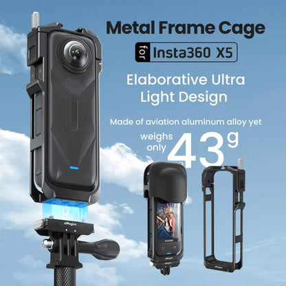 aMagisn Metal Cage for Insta360 X5 Wind Noise Reduction, Shockproof Mount with Dual Cold Shoe, PF01 - ORIWHIZaMagisnDJI & Insta360 AccessoriesInsta360 X Series
