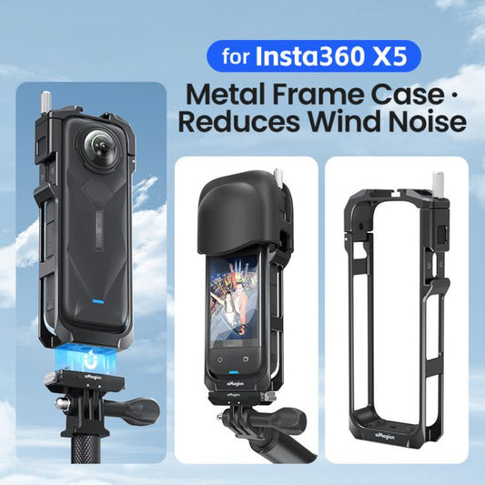 aMagisn Metal Cage for Insta360 X5 Wind Noise Reduction, Shockproof Mount with Dual Cold Shoe, PF01 - ORIWHIZaMagisnDJI & Insta360 AccessoriesInsta360 X Series