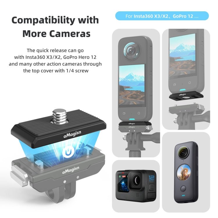 AMagisn Metal Magnetic Quick Release + Top Cover, For Insta360 Ace / Ace Pro / X5 / X3 / X2 / GoPro HERO12 Black, Metal+Top Cover - ORIWHIZaMagisnDJI & Insta360 AccessoriesInsta360 Ace Series