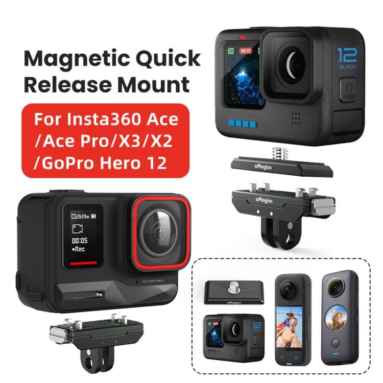 AMagisn Metal Magnetic Quick Release + Top Cover, For Insta360 Ace / Ace Pro / X5 / X3 / X2 / GoPro HERO12 Black, Metal+Top Cover - ORIWHIZaMagisnDJI & Insta360 AccessoriesInsta360 Ace Series